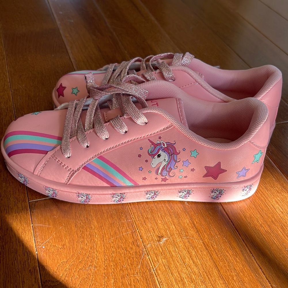 Adorable pink unicorn/rainbow sneakers